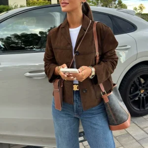 Veste Suédine Rétro Courte