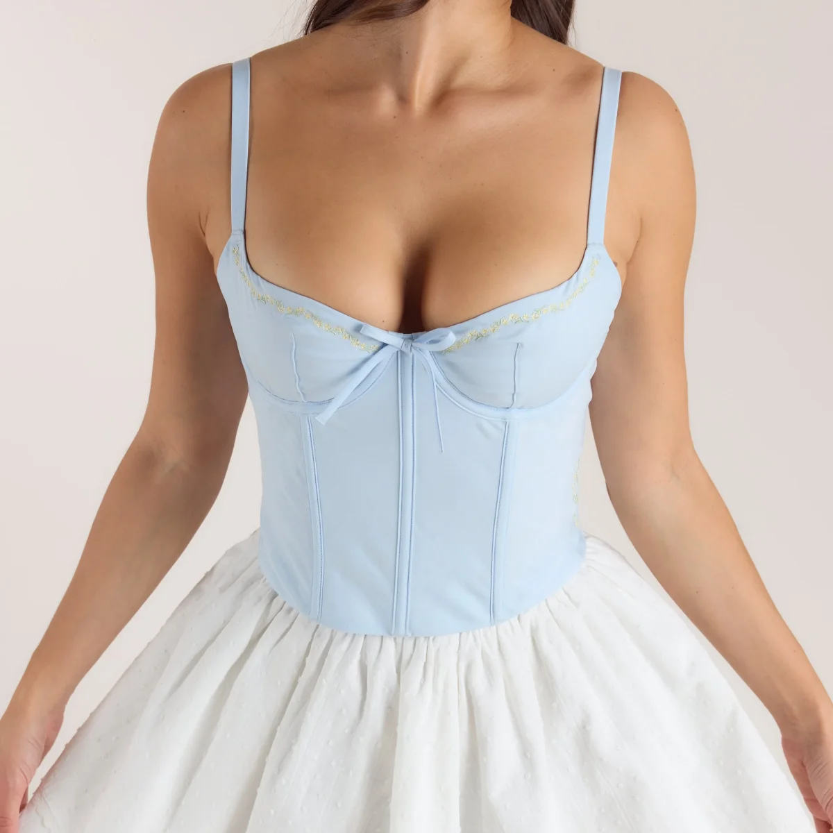 Top Corset à Motif Floral - Bleu – Image 3