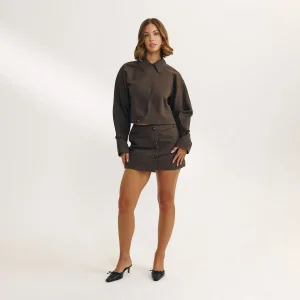 Mini-jupe Boutonnée - Marron Foncé