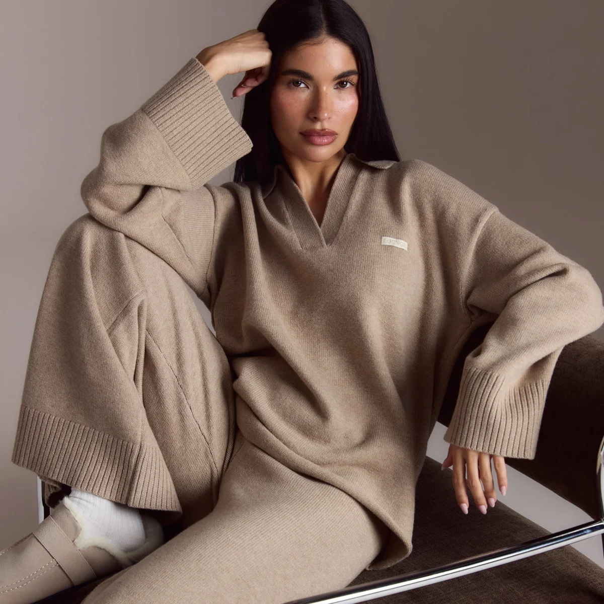 Pull à Col Boutonné - Vison – Image 2