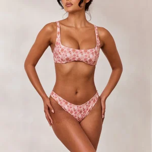 Plongeant Haut de Bikini Réversible - Rose/Floral
