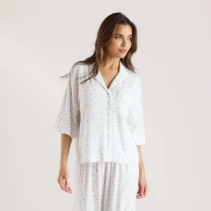 Chemise de Pyjama à Manches Courtes en Modal - Blanc Floral
