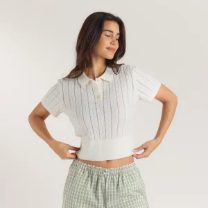 Polo en Maille Transparente - Crème