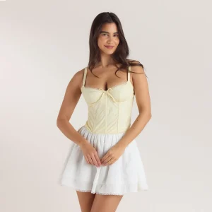 Top Corset avec Bordure en Dentelle - Jaune Floral