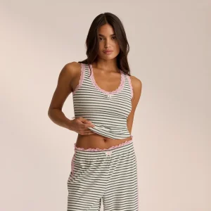 Débardeur de Pyjama en Dentelle - Rayures Vertes