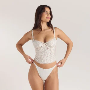 Top Corset avec Bordure en Dentelle - Rose Floral