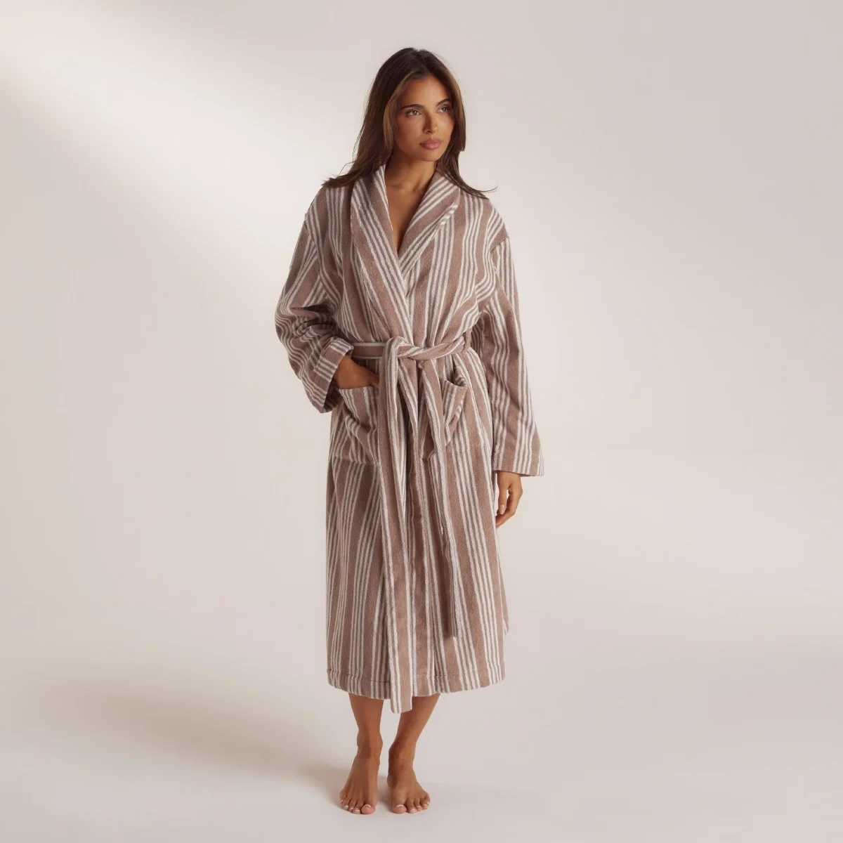 Towelling Dressing Gown - Striped Malt – Image 2