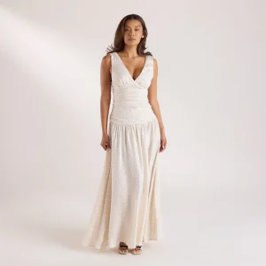 Robe Maxi en Mélange de Cupro - Blanc à Pois
