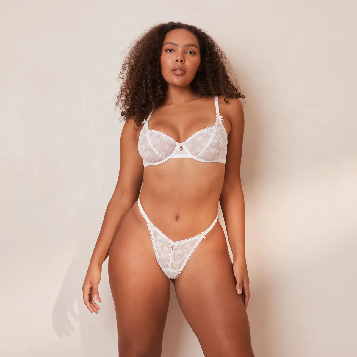 Flocked Floral Balcony Soutien-Gorge - Blanc – Image 8