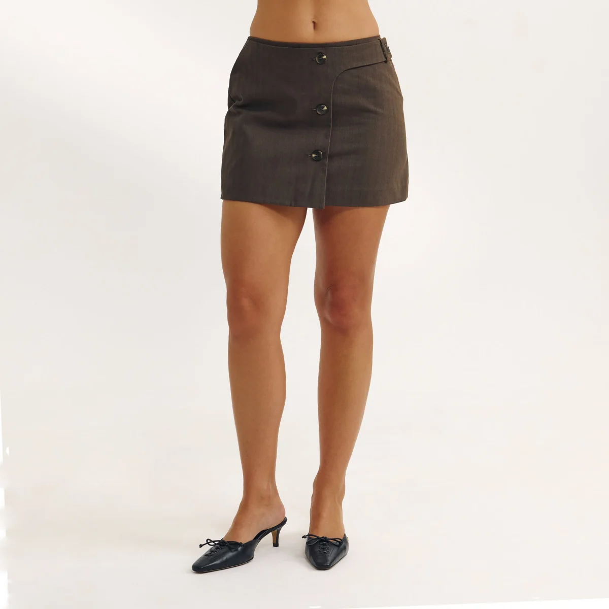 Mini-jupe Boutonnée - Marron Foncé – Image 3