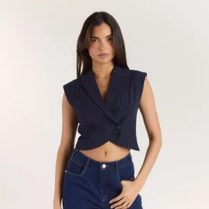 Gilet Croisé - Rayures Bleu Marine