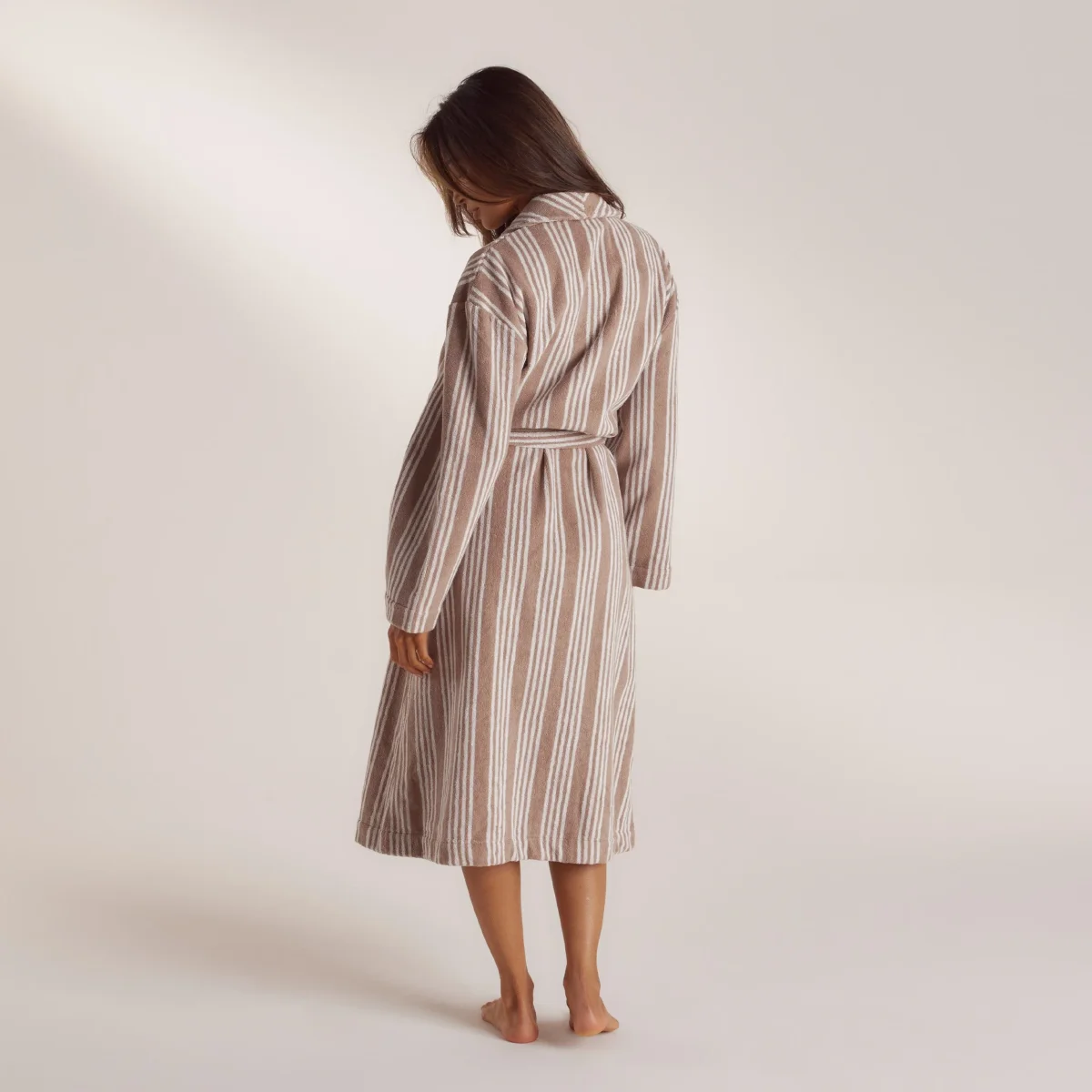 Towelling Dressing Gown - Striped Malt – Image 3