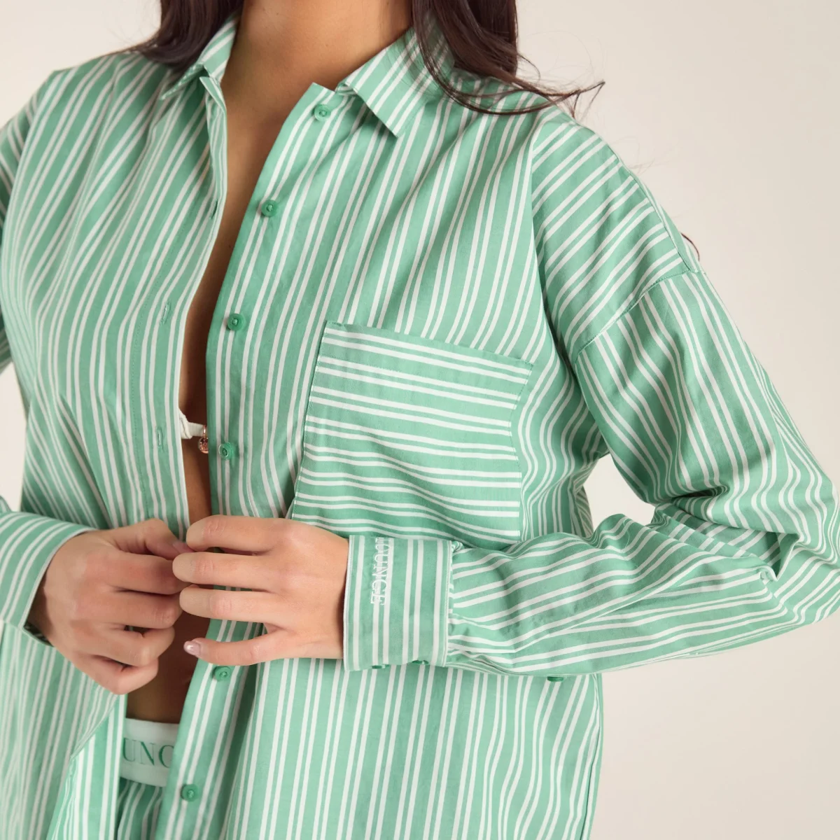 Chemise Oversize à Rayures - Vert – Image 4