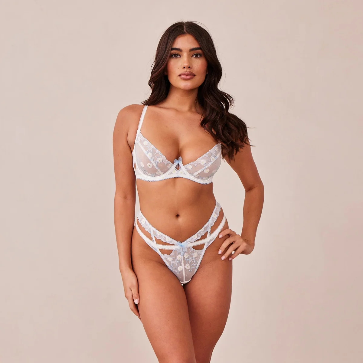 Fleur Balcony Soutien-Gorge - Blanc et Bleu – Image 4
