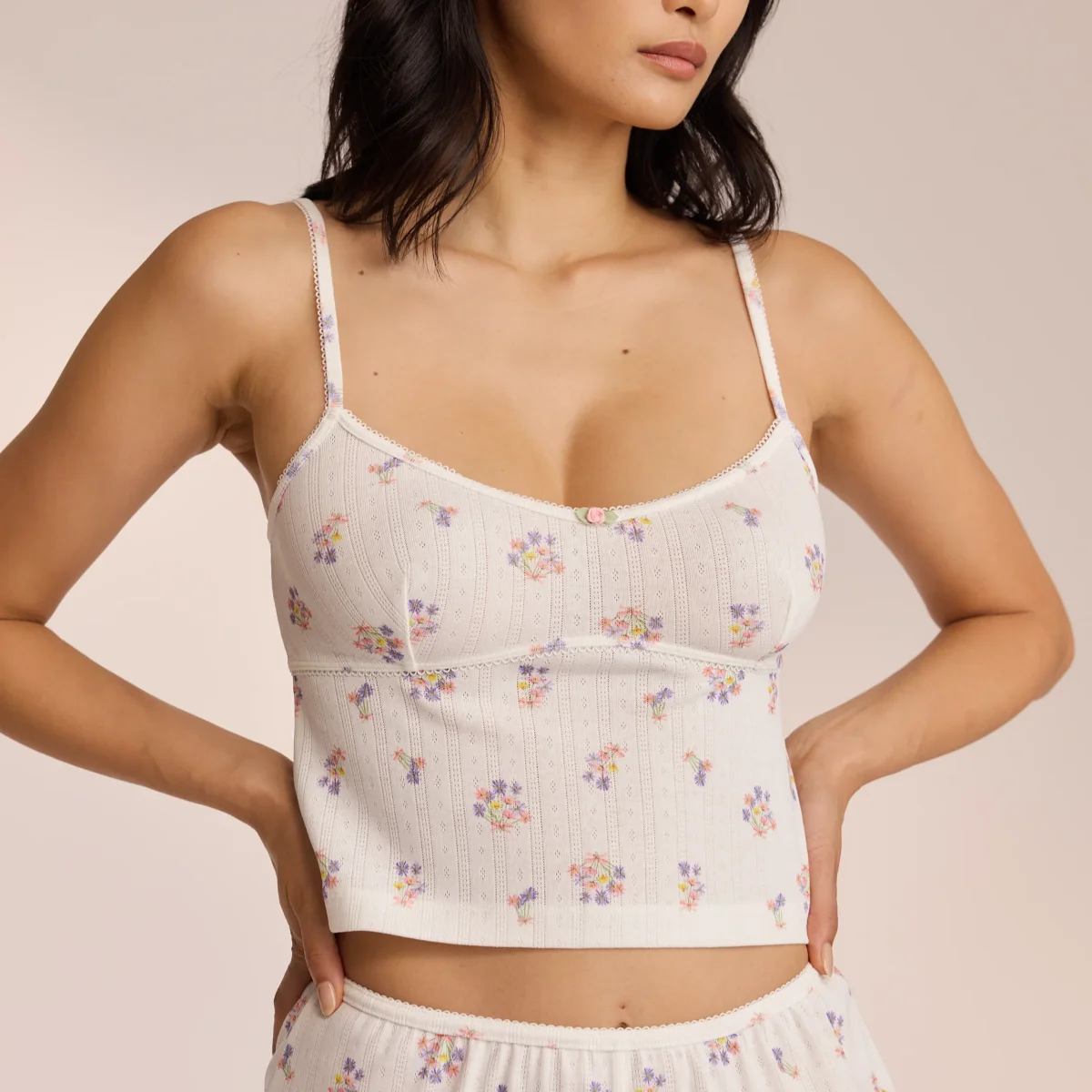 Caraco de Pyjama Pointelle - Blanc Floral – Image 4