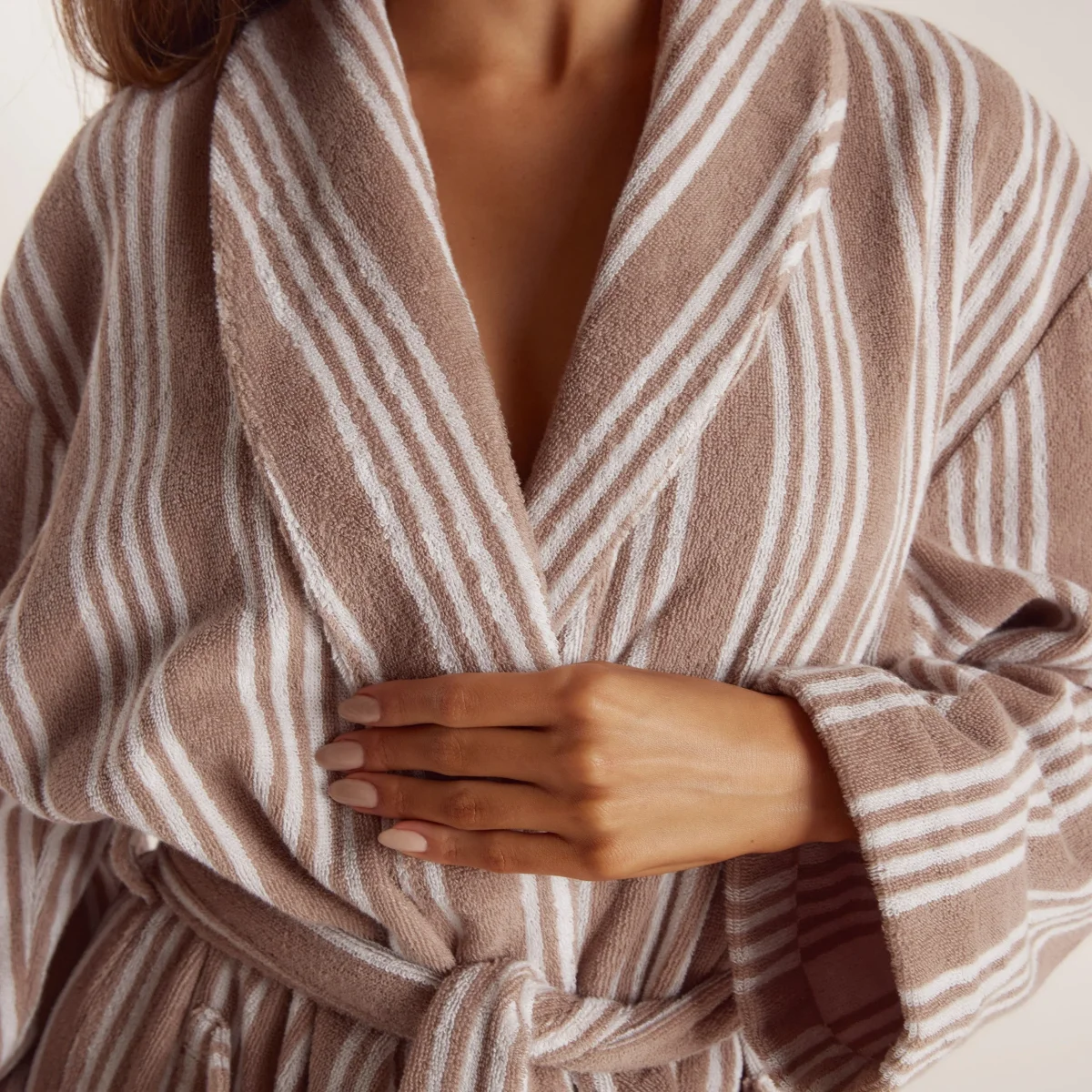 Towelling Dressing Gown - Striped Malt – Image 4
