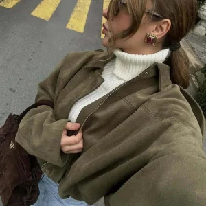 Veste Bomber Oversize en Suédine Douce