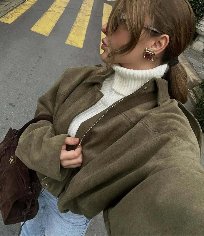 Veste Bomber Oversize en Suédine Douce – Image 2