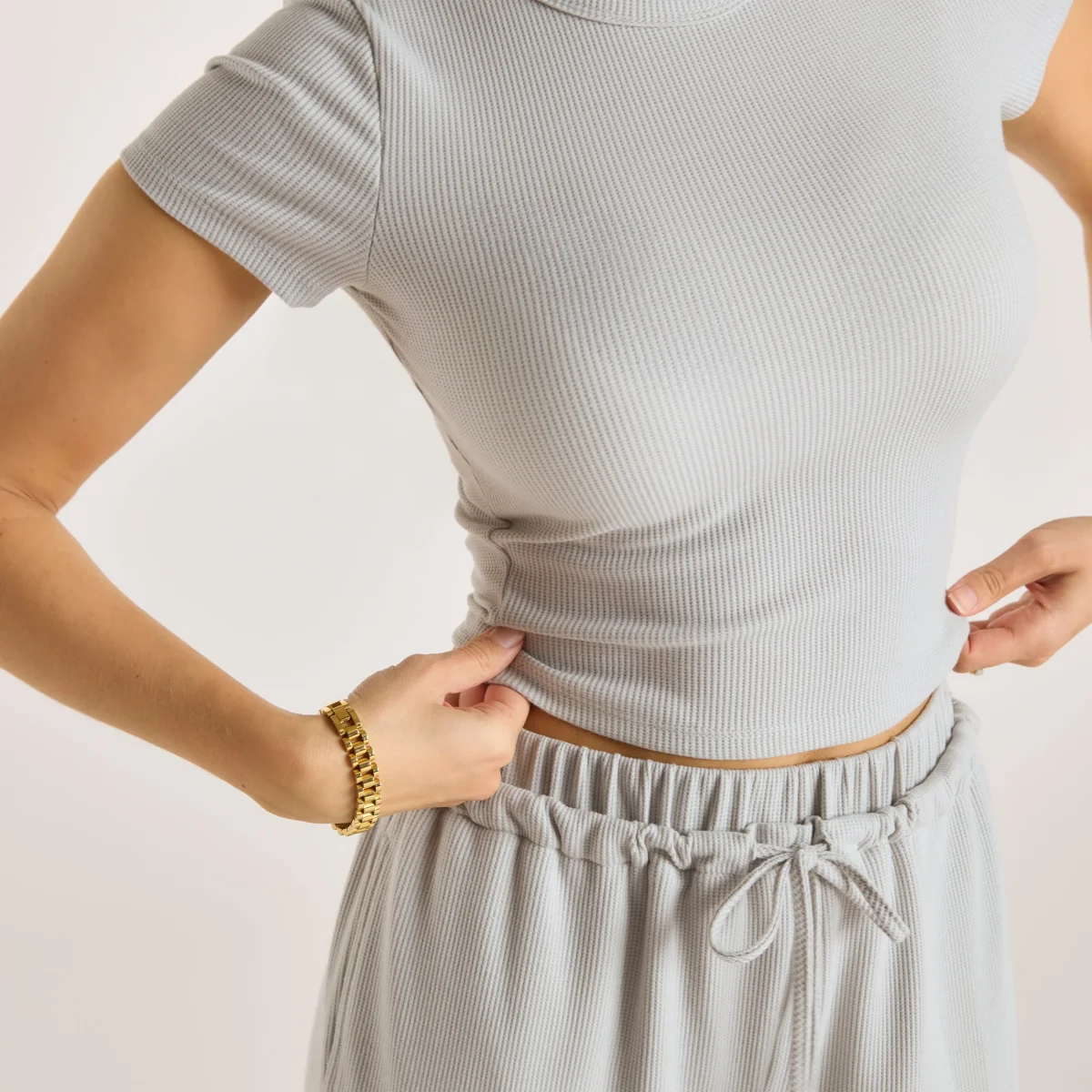 T-Shirt Waffle Baby - Gris Givré – Image 5