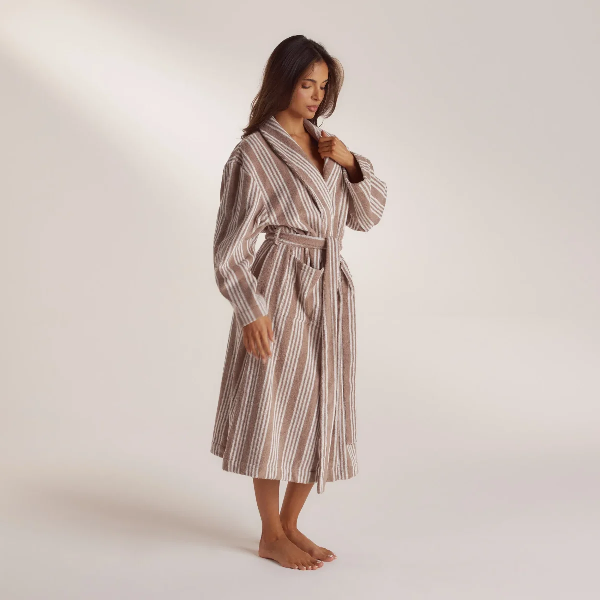 Towelling Dressing Gown - Striped Malt – Image 5