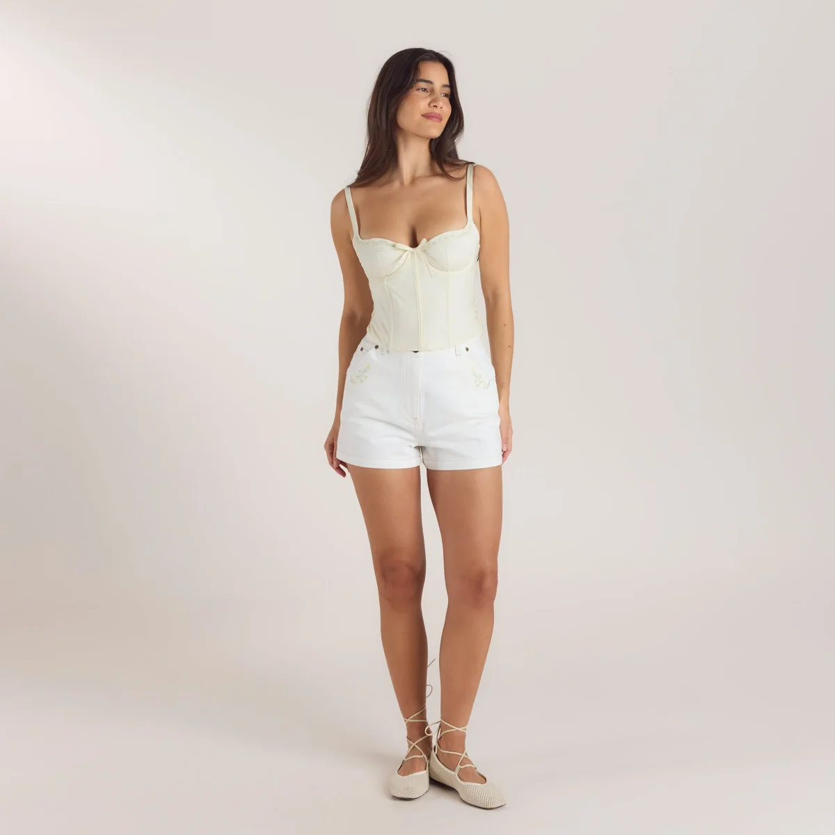 Top Corset à Motif Floral - Crème au beurre – Image 6