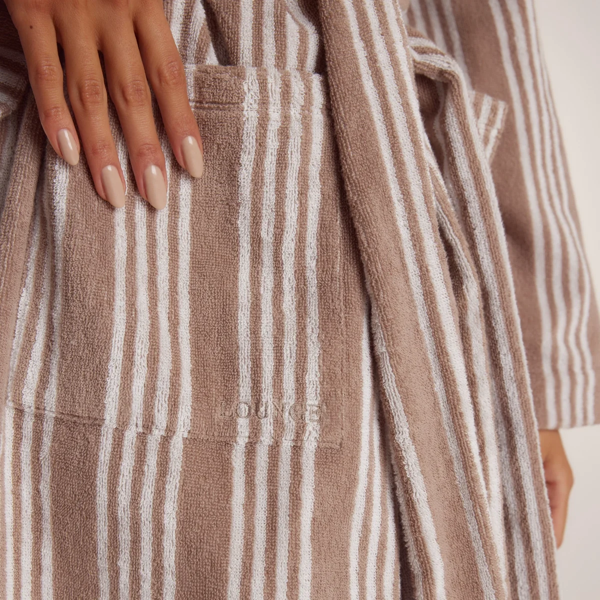 Towelling Dressing Gown - Striped Malt – Image 6