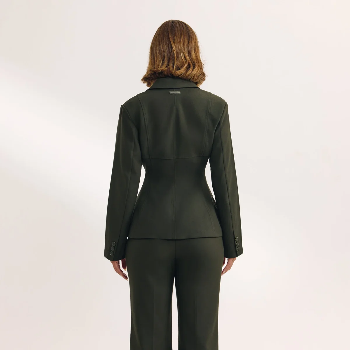 Blazer Ajusté avec Détail de Couture - Vert Foncé – Image 6
