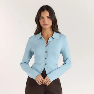 Gilet en Maille Côletée - Bleu Clair