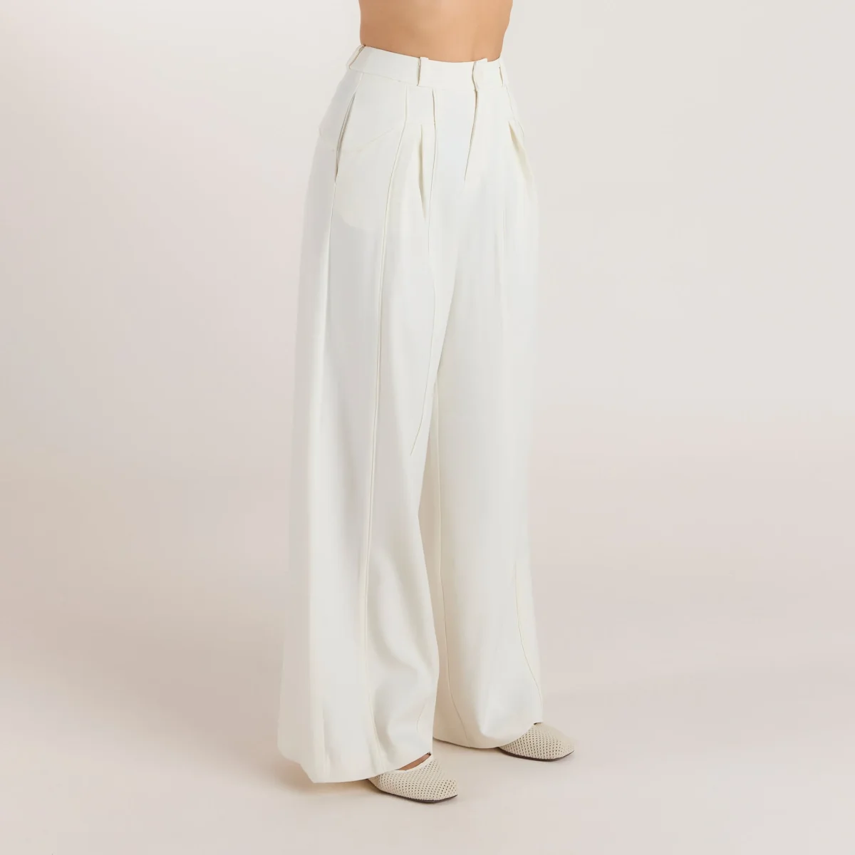 Pantalon Large à Plis - Écru – Image 7