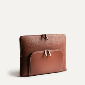 Pochette ordinateur en cuir ~ ANNA - COGNAC