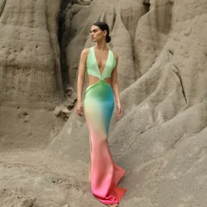 Robe dos nu effet Tie and Dye Rafia