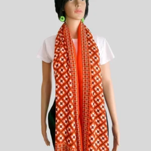 Foulard ORANGE à franges imprimé à carreaux