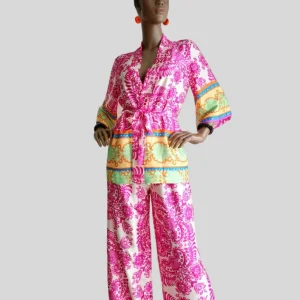 Ensemble pantalon imprimé satiné ROSE FUCHSIA