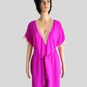 Robe ROSE FUCHSIA avec col en dentelle