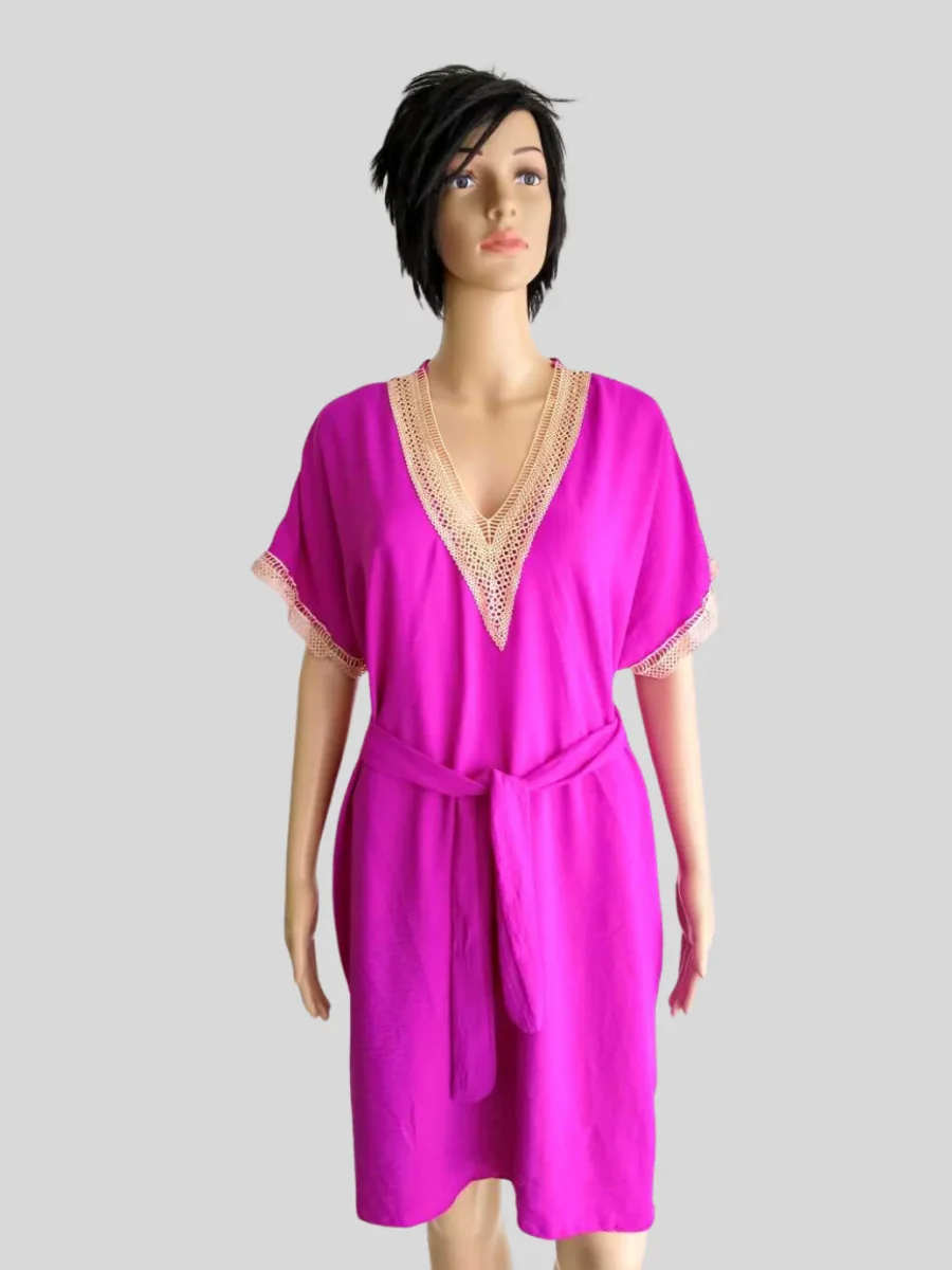 Robe ROSE FUCHSIA avec col en dentelle