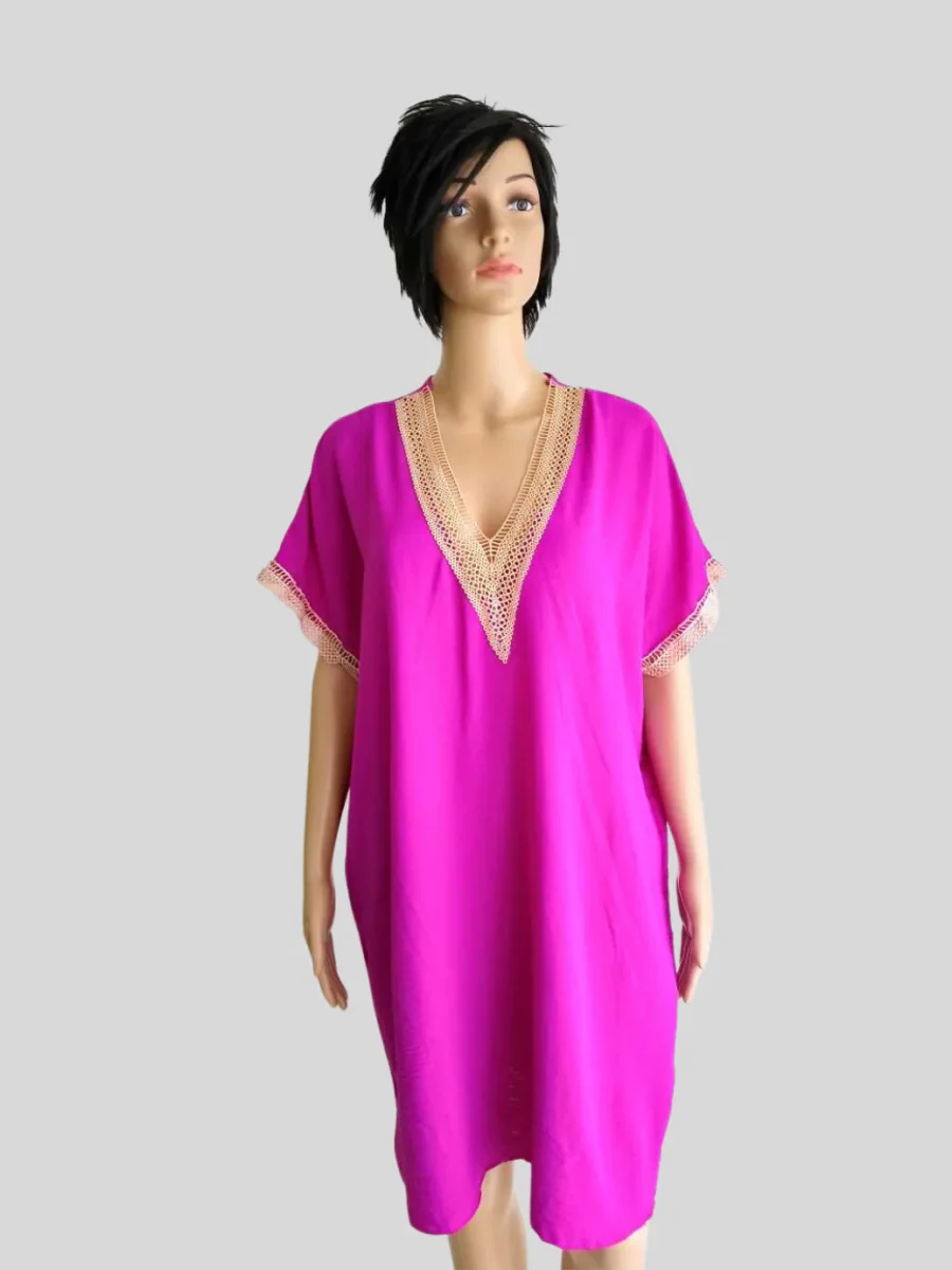 Robe ROSE FUCHSIA avec col en dentelle – Image 3
