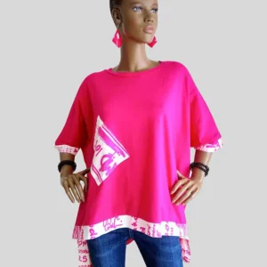 T-shirt femme ROSE FUCHSIA oversize imprimé