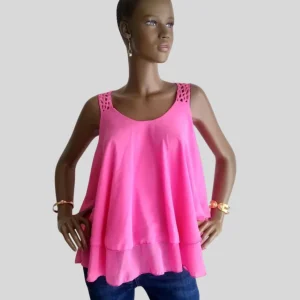 Top ROSE à volants et en dentelle