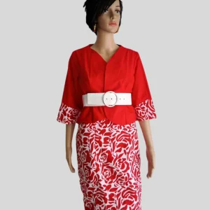 Ensemble tailleur ROUGE en coton imprimé fait main