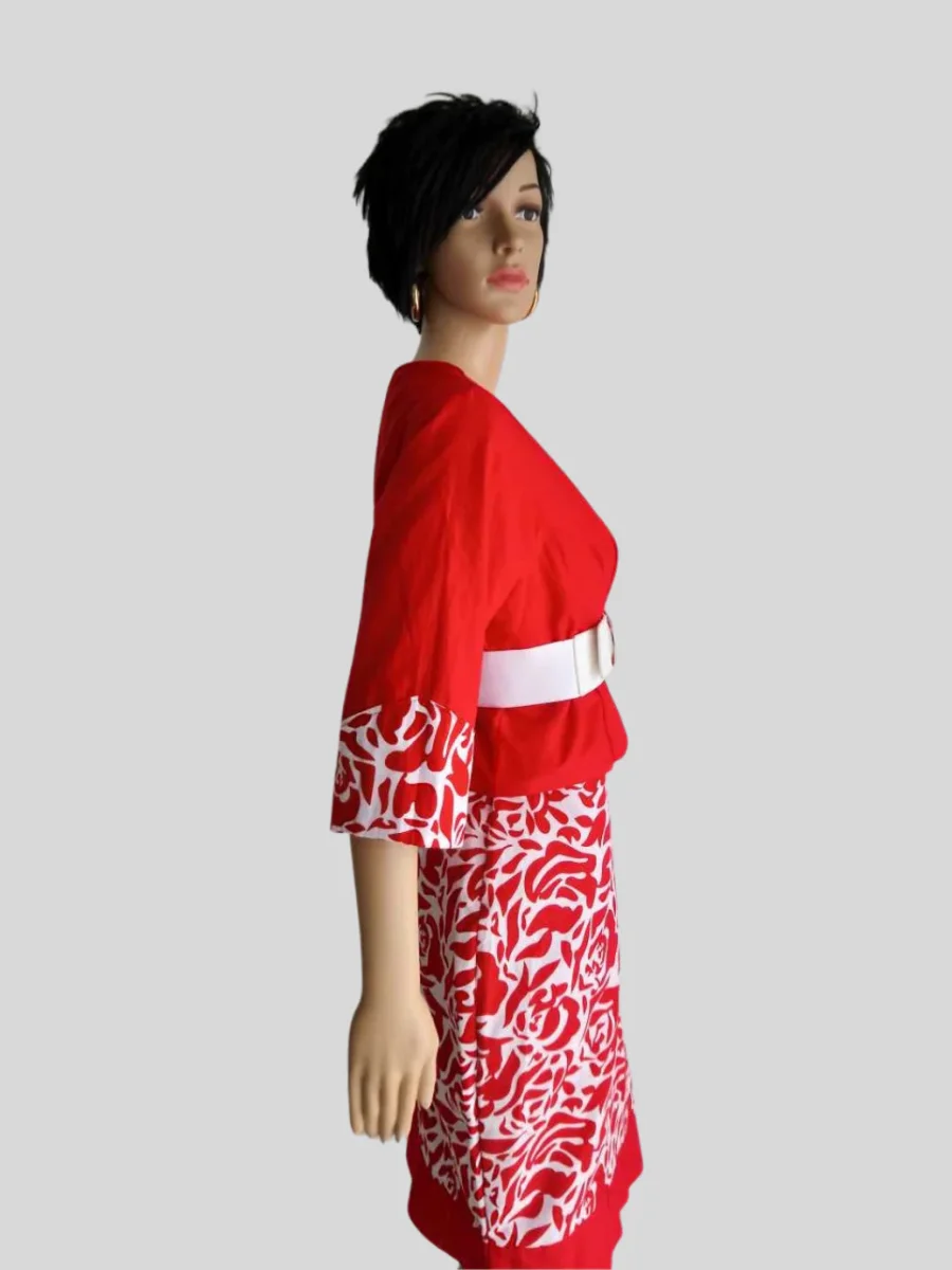 Ensemble tailleur ROUGE en coton imprimé fait main – Image 4