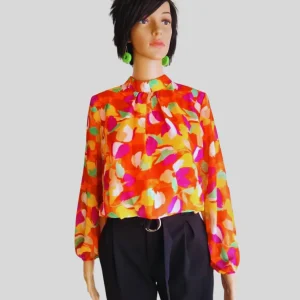 Blouse femme crop top ORANGE imprimée à fleurs