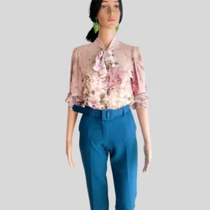 Pantalon BLEU SARCELLE avec ceinture large à boucle