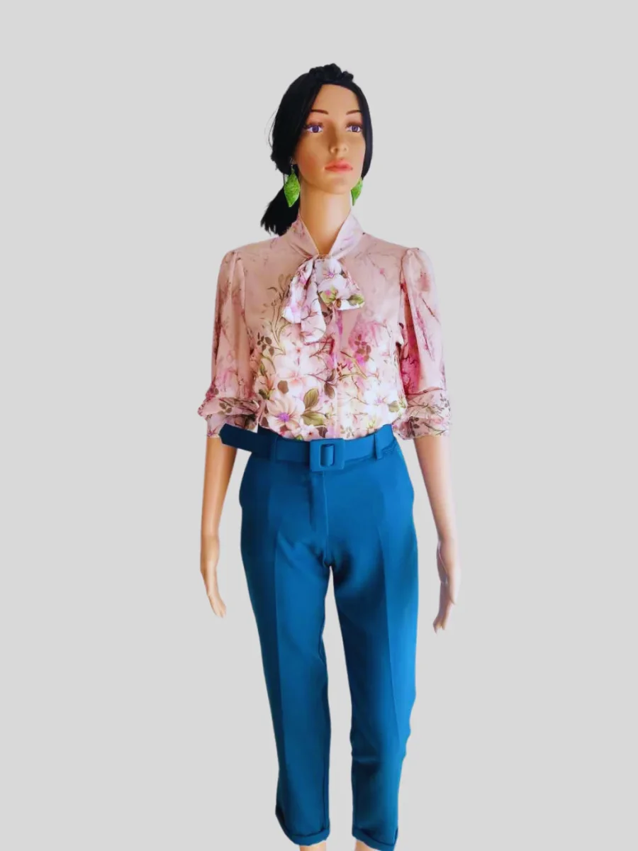 Pantalon BLEU SARCELLE avec ceinture large à boucle – Image 8