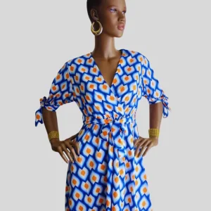 Robe BLEUE ÉLECTRIQUE imprimée avec ceinture