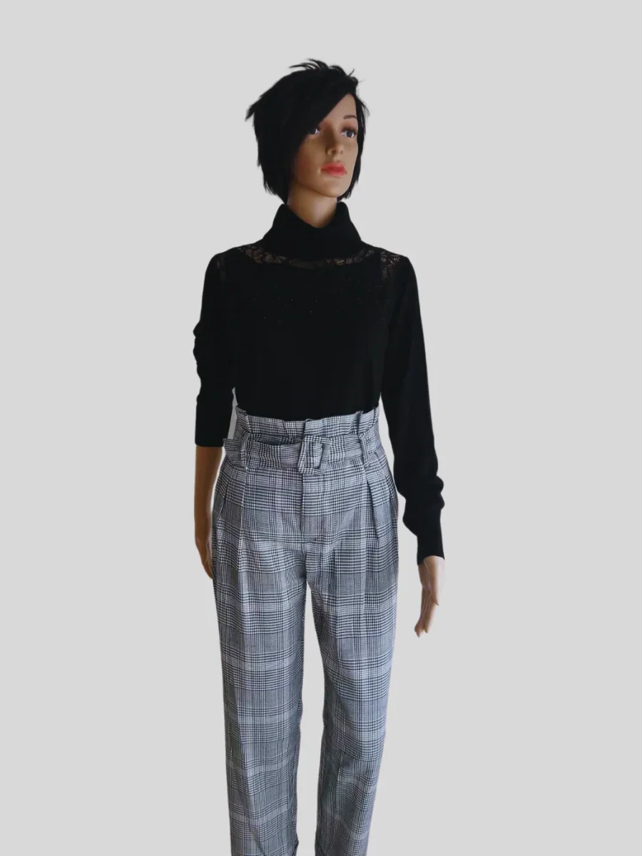 Pantalon GRIS à pinces taille haute – Image 2