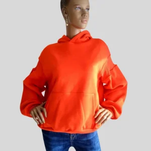 Sweatshirt ORANGE à capuche à manches bouffantes