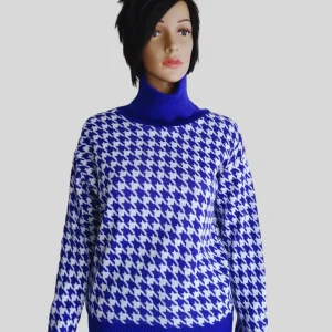 Pull BLEU ÉLECTRIQUE imprimé pied de poule