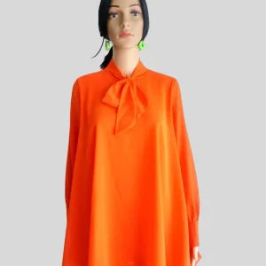 Robe ORANGE à volants avec col lavallière
