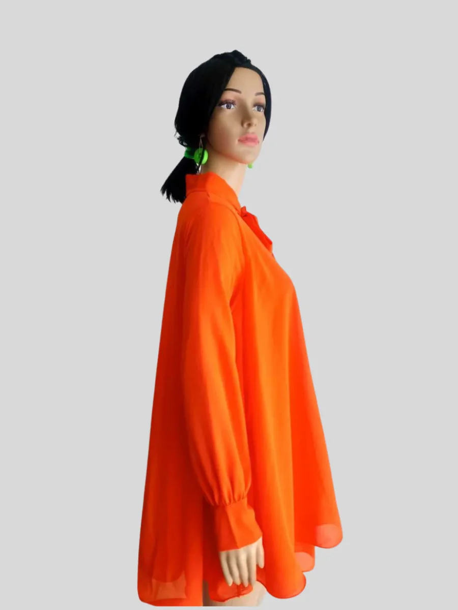 Robe ORANGE à volants avec col lavallière – Image 3