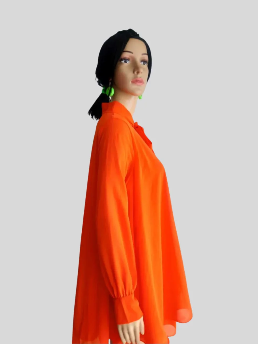 Robe ORANGE à volants avec col lavallière – Image 4